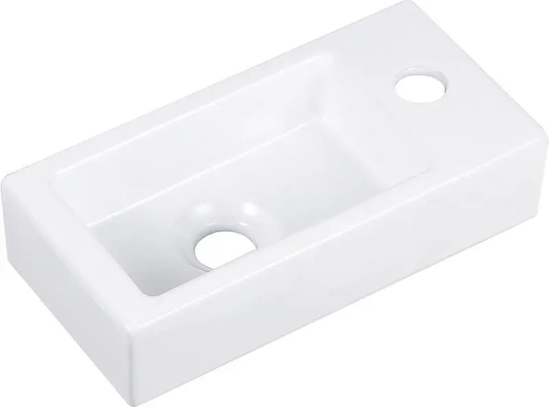 DeerValley DV-1V081R Badezimmerwaschbecken aus Keramik zur Wandmontage, Kleines Badezimmer, Weißes rechteckiges Keramik Waschbecken Klein (rechte Hand)