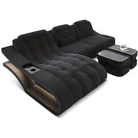 Sofa Dreams Ecksofa Polster Stoff Sofa Elegante H - L Form Stoffsofa Couch, mit LED, wahlweise mit Bettfunktion grau|schwarz