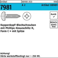 Industrial Quality Supplies Kappenkopf-Blechschraube VG 3,9x19 Edelstahl A2 blank