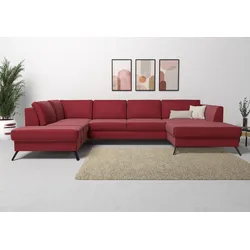 Wohnlandschaft SIT & MORE "Olsen U-Form", rot, B:335cm H:88cm T:201cm, 100% Polyester, Sofas, inklusive Sitztiefenverstellung, wahlweise mit Bettfunktion, 15cm hoch