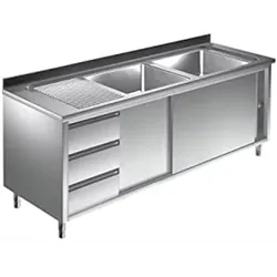 Gastrotrade Spülschrank mit 2 Becken rechts 160x60x85cm