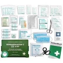 WM-Teamsport Betriebsverbandkasten 2 in 1 nach aktueller DIN 13157 für Betriebe inkl. perforiertem Verbandbuch - DSGVO - & Extras