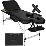 tectake® Massageliege, klappbar, höhenverstellbar, Massagetisch mit 3 Zonen, Massagebank, Kosmetikliege inkl. Zubehör Tasche, Voll- und Halbrolle, Möbel für Kosmetik, Massage, Tattoo - schwarz