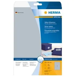HERMA Silberfarbene Folien-Etiketten 210 x 297 mm, 25 Etiketten, glänzend, wetterfest