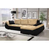 Fun Möbel Ecksofa Sofa KLEO mit Schlaffunktion Schwarz-Gelb Ottomane Rechts - Schwarz