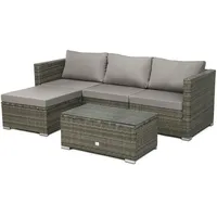 Svita Queens Polyrattan Lounge Eck-Sofa Gartenmöbel Haube Set Grau