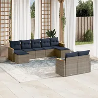 vidaXL Gartensofa-Set 9-tlg. grau Polyrattan