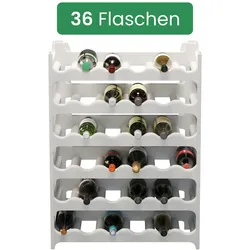 ARTECSIS Weinregal stapelbar Kunststoff für 36 Flaschen, stabiles Flaschenregal für Gastronomie und Lagerraum, erweiterbare Weinlagerung, Weiss