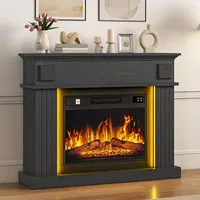 TAUS Elektrokamin mit Heizung, Elektro Kamin mit LED 3D-Flammeneffekt Elektrischer Kamin Standkamin mit LED-Ambientelicht, Timer, Thermostat, Fernbedienung (Schwarz)