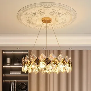 Vrygle Modern LED Kristall Kronleuchter Wohnzimmer: Deckenleuchte Kristall 60 cm Schlafzimmer Große Pendelleuchte Gold LED für Küche