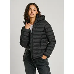 Outdoorjacke PEPE JEANS "AMMY SHORT", Damen, Gr. L, schwarz, Web, Obermaterial: 100% Polyamid, casual, regular fit, Langarm, Jacken, mit abnehmbarer Kapuze