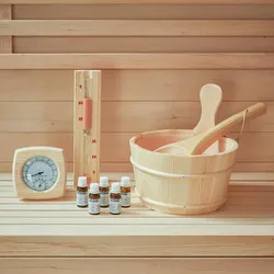 Home Deluxe GmbH HOME DELUXE - Saunazubehör 10 tlg. - Q PREMO - inkl. Saunakübel, Saunakelle, Sanduhr, Thermo- & Hygrometer