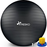 TRESKO Gymnastikball mit GRATIS Übungsposter inkl. Luftpumpe - Yogaball BPA-Frei | Sitzball Büro | Anti-Burst | 300 kg,Schwarz,75cm (für Körpergröße 175 - 185cm)