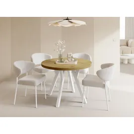 WFL GROUP Esstisch Rund Groß XXL Ausziehbar im Loft-Stil – 100 bis 250 cm – Extra Lang Ausziehtisch mit Weißen Holzbeinen, Industrieller Tisch für 5-1... - Braun