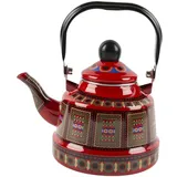 LAPYAPPE Teekanne Emaille Vintage in Rot mit 1,7l Kapazität aus Edelstahl und Emaille Große Küchenteekanne für Herd und Haushalt Langlebiger Wasserkocher im Retro Stil