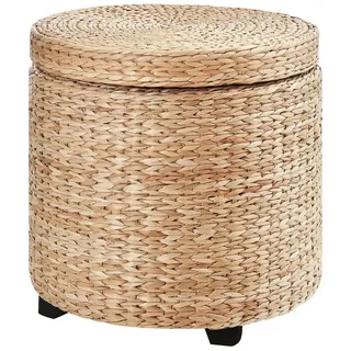 Homcom Hocker mit Stauraum khaki 43 x 43 cm (ØxH) Aufbewahrungsbox Fußhocker Rattanhocker Sitzhocker
