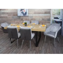 Mendler 6er-Set Esszimmerstuhl HWC-G48, Küchenstuhl Polsterstuhl Lehnstuhl, Kunstleder Samt grau