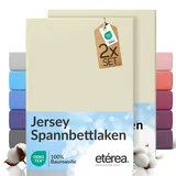etérea Jersey 2er Set Spannbettlaken 180x200cm - 200x200cm Natur bis 25 cm Höhe - 100% Baumwolle Spannbetttuch Oekotex - Doppelpack Bettlaken 180x200 cm - 200x200 cm - Creme