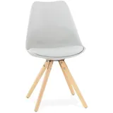 KADIMA DESIGN Esszimmerstuhl Kunststoff & Holzbeinen, Skandinavischer Küchenstuhl, Schlichter Stuhl (Sitzschale mit 3 cm Polsterung, 100 kg belastbar, 38 cm Beinabstand), Ergonomisch geformt, optimale Sitzhöhe 48cm, pflegeleichte Oberflächen grau