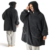 BEDSURE Hoodie Decke mit Ärmeln - Kuschelpullover als Geschenke für Männer - Übergroßer Tragbare Decke zum Erwachsene Kuscheldecke mit Ärmeln Weihnachtsgeschenke für Herren Papa, Anthrazit 107x90