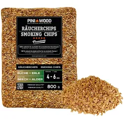 PINI 800 g Räucherchips Buche und Erle gemischt 4-6 mm Smoking Chips Räucherspäne