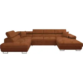 Mirjan24 Wohnlandschaft Torezio Bis, mit Bettkasten und Schlaffunktion, Einstellbare Kopfstützen, 346x203x70-90 cm (Farbe: Flow ... - Braun