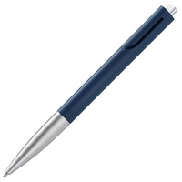 LAMY noto schlichter Kugelschreiber 283 aus Kunststoff in der Farbe blau-silber mit dreieckigem Korpus und Druckmechanik, inkl. Großraummine LAMY M 16 Strichbreite M in schwarz