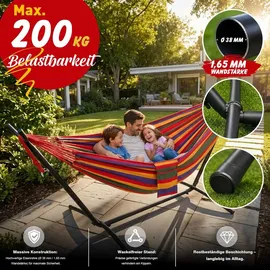 Sekey Hängematte mit Gestell Höhenverstellbare Doppelhängematte bis 200 kg Belastbar mit Tragetasche für Garten, Balkon und Terrasse Indoor & O... - Rot