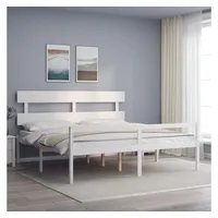 vidaXL Bett Seniorenbett mit Kopfteil 200x200 cm Weiß Massivholz weiß 200 cm x 200 cm