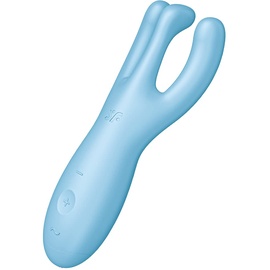 Satisfyer Satisfyer, Threesome 4', 14 cm, mit App, 3 Motoren, für Klitoris- und Schamlippenstimulation, Farbe:blau