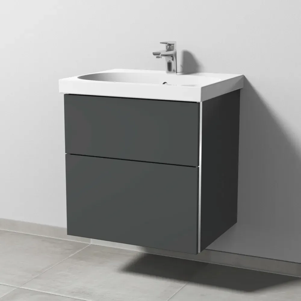 Sanipa 3way Waschtischunterbau zu Geberit Acanto Waschtisch mit 2 Auszügen, Anthrazit-Matt BR41522