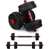 wuuhoo® Kurzhantelset Berti, 2er Set Hantel 30mm, Kurzhantel & Langhantel mit Gewichten 10kg bis 30kg, extra Lange Verbindungsstange - Fitnessgerät aus Kunststoff für Zuhause 15kg - rot