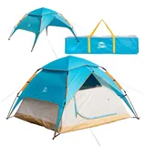 Automatik- Campingzelt Pop-Up Zelt 3-4 Personen 2 in 1 Campingzelt und Pavillon/Sonnenschutz – doppelwandig, wasserdicht, Winddicht, Fluoreszierende Abspannleine, verstärkte Heringe inkl. Tragetasche