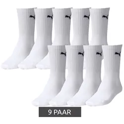 9 Paar PUMA schlichte Sport-Socken Baumwoll-Socken Tennis-Socken lange Strümpfe 7308 300 Weiß - 35-38