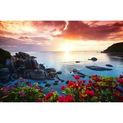 Fototapete PAPERMOON "Strandresort Thailand", bunt, B:3,50m L:2,60m, Vlies, Tapeten