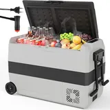 Kompressor Kühlbox - 44,4L Auto-Kühlschrank Gefrierbox - Gefrieren bis -20 °C - Betrieb 12/24V DC & 100–240V AC - LED-Licht - Rollen - Grau
