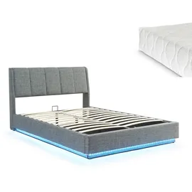 [en.casa] LED Polsterbett Tröstiar mit Matratze 160x200cm Anthrazit [en.casa]