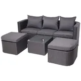 Mendler 3in1-Garnitur HWC-J37, Garten-/Lounge-Set Sonneninsel, Spun Poly Poly-Rattan MVG ~ anthrazit, Kissen dunkelgrau