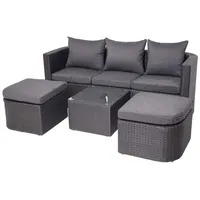 Mendler 3in1-Garnitur HWC-J37, Garten-/Lounge-Set Sonneninsel, Spun Poly Poly-Rattan MVG ~ anthrazit, Kissen dunkelgrau