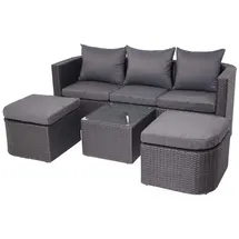Mendler 3in1-Garnitur HWC-J37, Garten-/Lounge-Set Sonneninsel, Spun Poly Poly-Rattan MVG ~ anthrazit, Kissen dunkelgrau