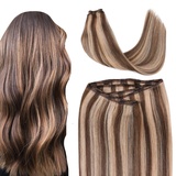 SURNEL Echthaar Tressen Blond Extensions Haartressen Echthaar zum Einnähen Remy Echthaar Tressen Extensions Farbe 4 Mittelbraun Hervorheben Mit 27 Honigblondine #P4P27 100G 45cm (Tressen#4P27-18zoll)