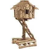 Relaxdays Vogelhaus stehend, unbehandeltes Deko Vogelhäuschen auf Ständer, handgemachtes Holzhaus mit Leiter, natur,