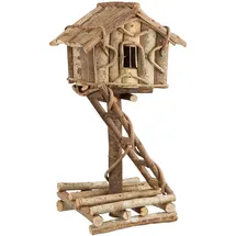 Relaxdays Vogelhaus stehend, unbehandeltes Deko Vogelhäuschen auf Ständer, handgemachtes Holzhaus mit Leiter, natur,