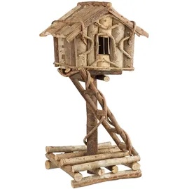 Relaxdays Vogelhaus stehend, unbehandeltes Deko Vogelhäuschen auf Ständer, handgemachtes Holzhaus mit Leiter, natur,