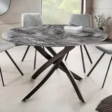 Design Esstisch AMICA 120cm taupe Marmor-Optik Keramik schwarzes Metall-Gestell