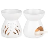 LALAGO 2PCS Duftlampe aus Keramik, Duftlicht mit der Candle Löffel, Trichtermodell Ätherische Ölbrenner Wachsschmelzbrenner Duftwachs Lampe Aroma-Diffusor Kerzenbrenner(Weiß)