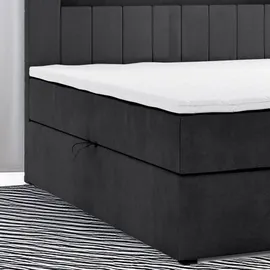 m-punkt Boxspringbett KUBA mit Bettkasten Visco Topper LED 180 x 200 cm Webstoff Inari SCHWARZ
