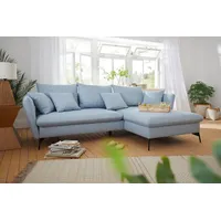 OTTO home Ecksofa LIVORNO,258 cm, L-Form, Schlaffunktion u. Bettkasten (139/224cm), Samt, Struktur, Webstoff blau|grau