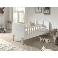 Vipack Kinderbett »Kiddy, inkl. Rolllattenrost, niedrige Einstiegshöhe, stabil gebaut«, (B/H/T ca. 147x68x77cm, MDF weiß