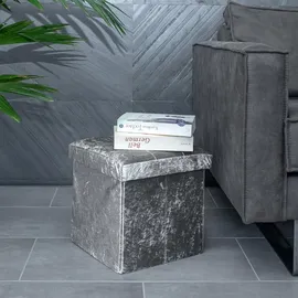 Intirilife Sitzhocker 38x38x38 cm in Samt Grau - Sitzwürfel mit Stauraum und Deckel mit Samtbezug